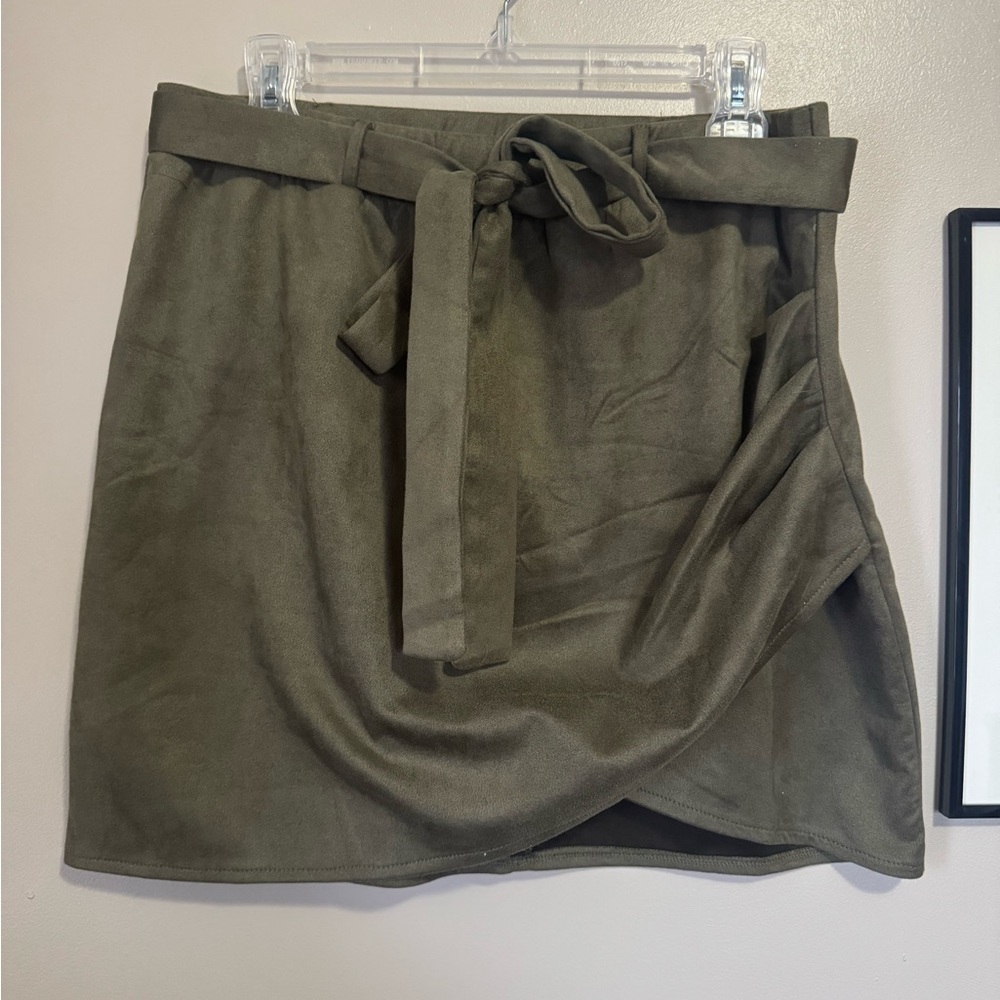 Olive Green Women's Faux Suede Skirt